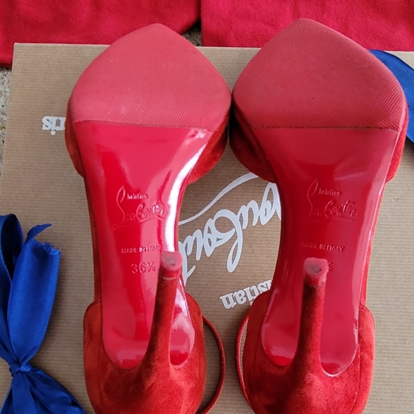 Christian Louboutin Red Velvet Pom-pom heels 36.5 - Picture 7 of 7